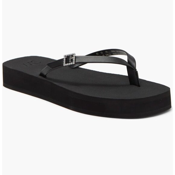 Stuart Weitzman Sandals Womens Size 7B Black Rhinestone Flip Flops - Picture 1 of 7